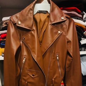 Zara Faux leather brown jacket- size small- never worn